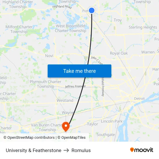 University & Featherstone to Romulus map