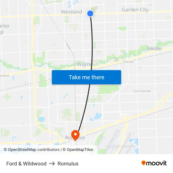 Ford & Wildwood to Romulus map