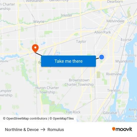 Northline & Devoe to Romulus map