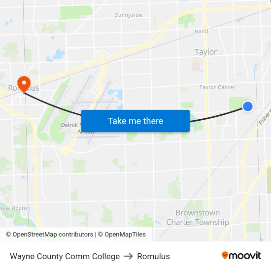 Wayne County Comm College to Romulus map
