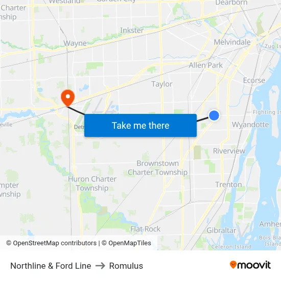 Northline & Ford Line to Romulus map