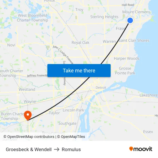 Groesbeck & Wendell to Romulus map