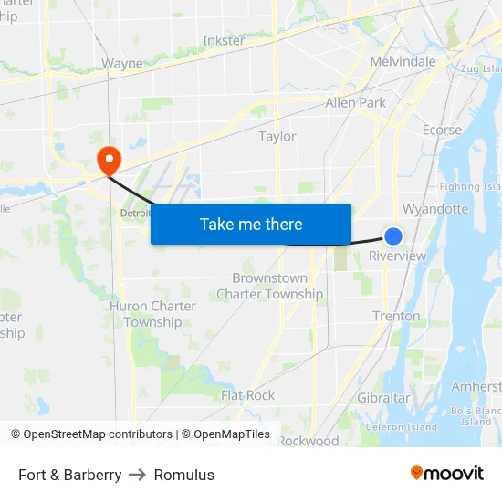 Fort & Barberry to Romulus map