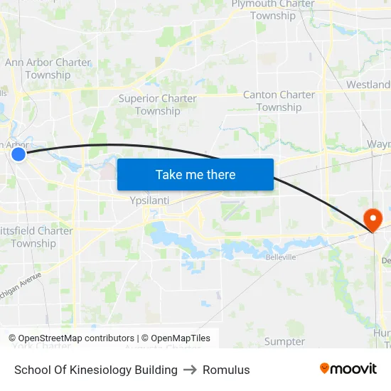 School Of Kinesiology Building to Romulus map
