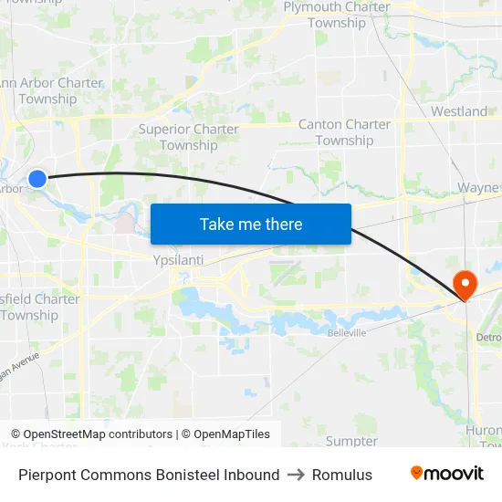 Pierpont Commons  Bonisteel Inbound to Romulus map