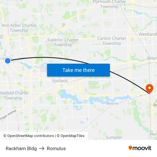 Rackham Bldg to Romulus map