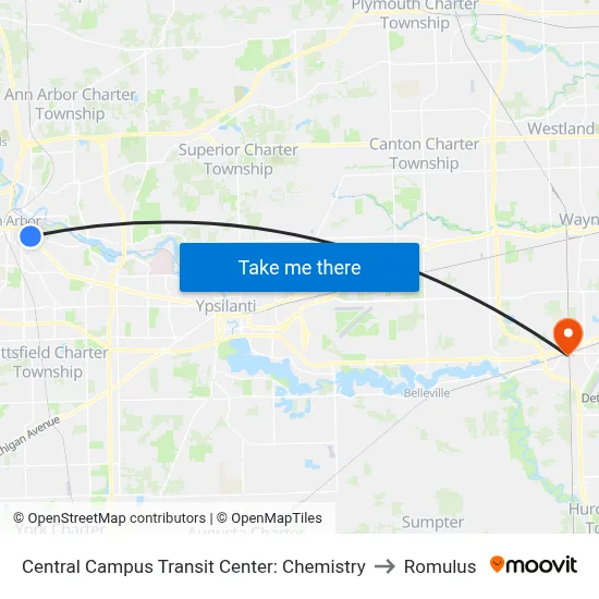 Central Campus Transit Center: Chemistry to Romulus map