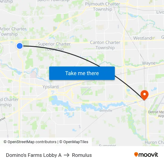 Domino's Farms Lobby A to Romulus map