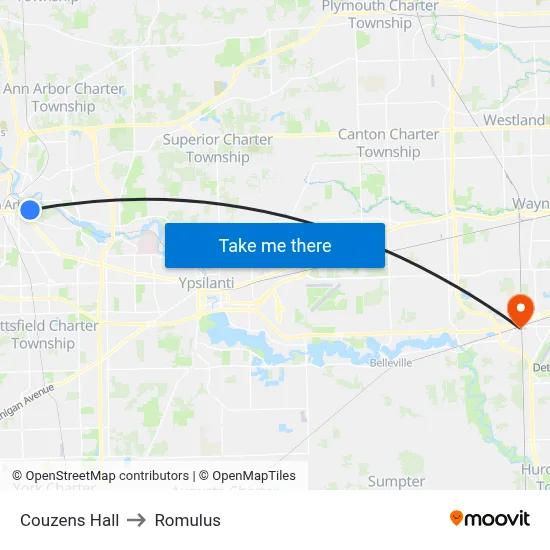 Couzens Hall to Romulus map