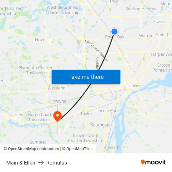 Main & Ellen to Romulus map