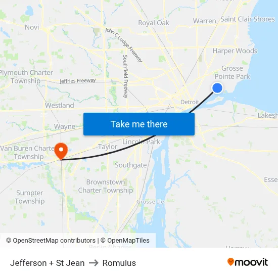 Jefferson + St Jean to Romulus map