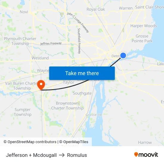 Jefferson + Mcdougall to Romulus map