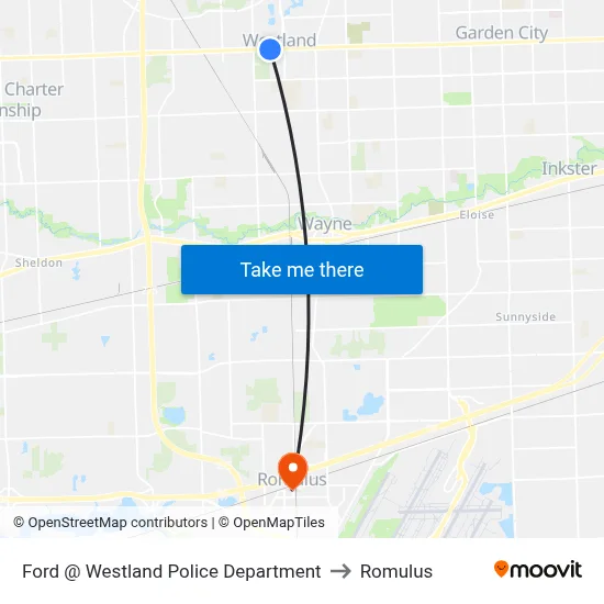 Ford @ Westland Police Department to Romulus map