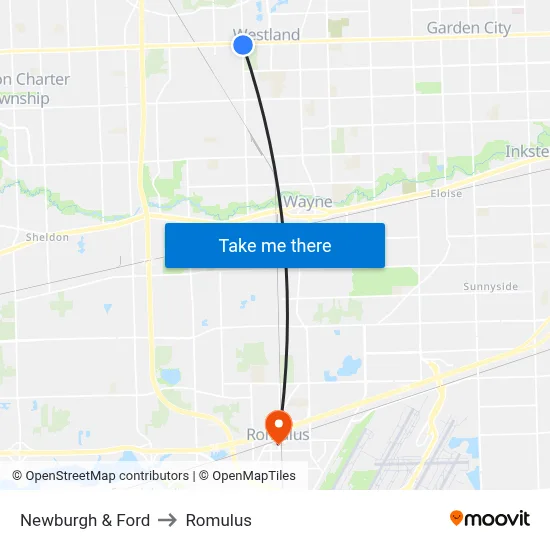 Newburgh & Ford to Romulus map