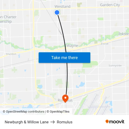 Newburgh & Willow Lane to Romulus map