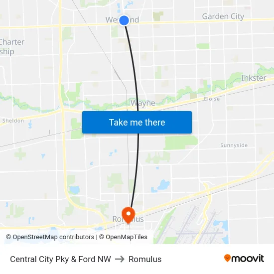 Central City Pky & Ford NW to Romulus map