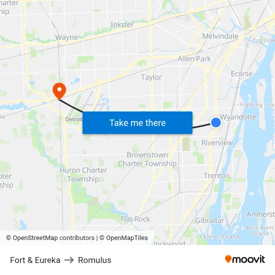 Fort & Eureka to Romulus map