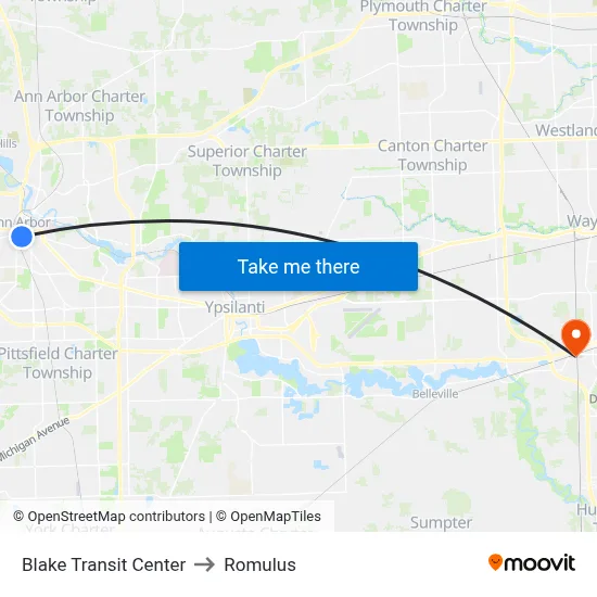 Blake Transit Center to Romulus map