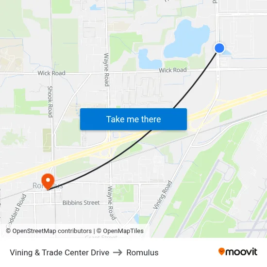 Vining & Trade Center Drive to Romulus map