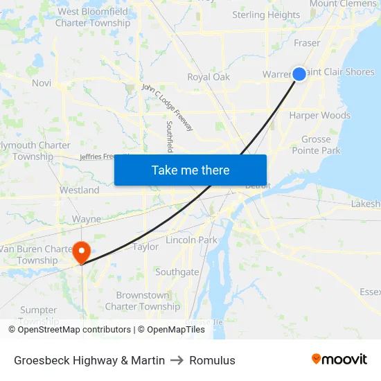 Groesbeck Highway & Martin to Romulus map