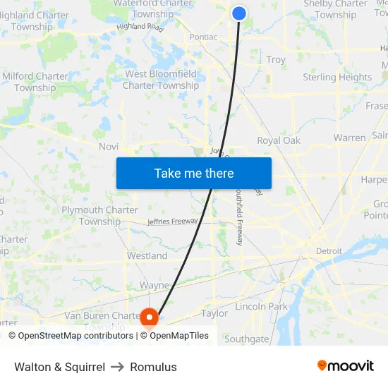 Walton & Squirrel to Romulus map