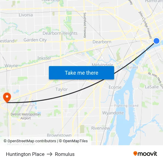 Huntington Place to Romulus map