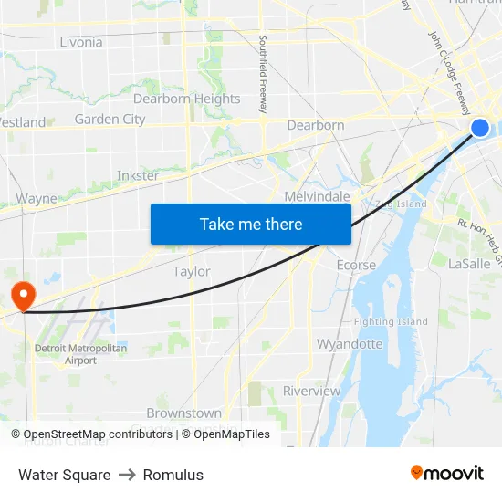 Water Square to Romulus map