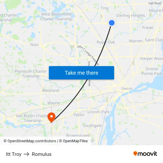 Itt Troy to Romulus map