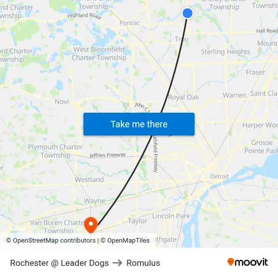 Rochester @ Leader Dogs to Romulus map