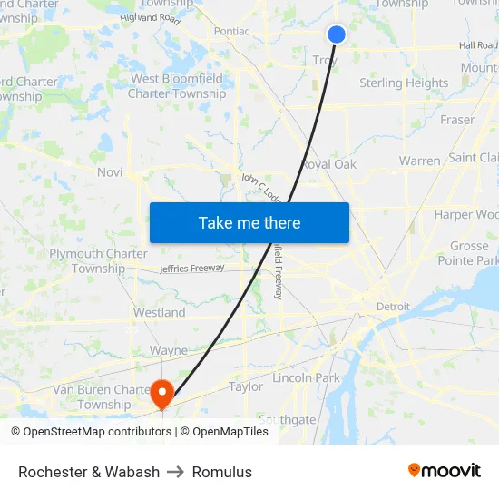 Rochester & Wabash to Romulus map