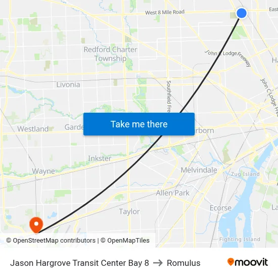 Jason Hargrove Transit Center Bay 8 to Romulus map