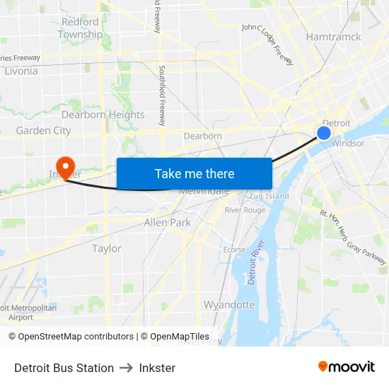 Detroit Bus Station to Inkster map