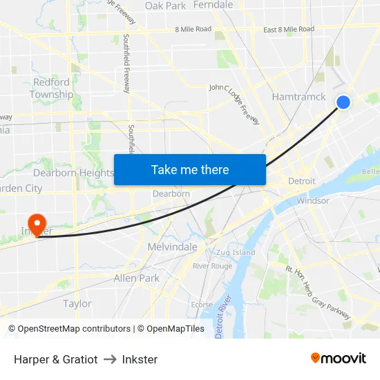 Harper & Gratiot to Inkster map