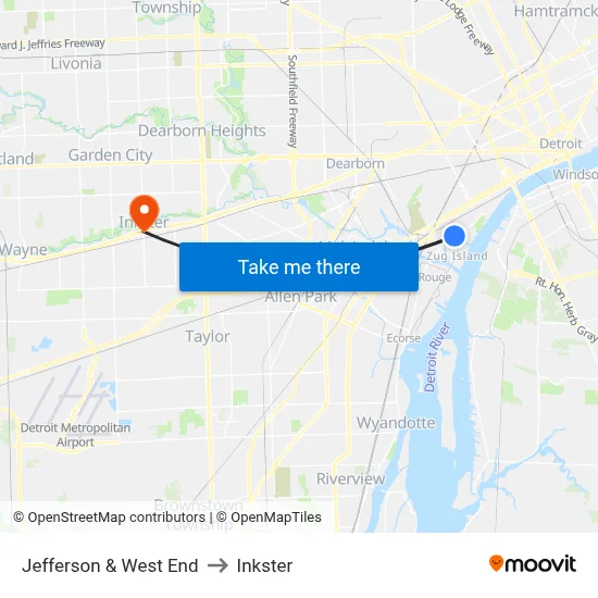 Jefferson & West End to Inkster map