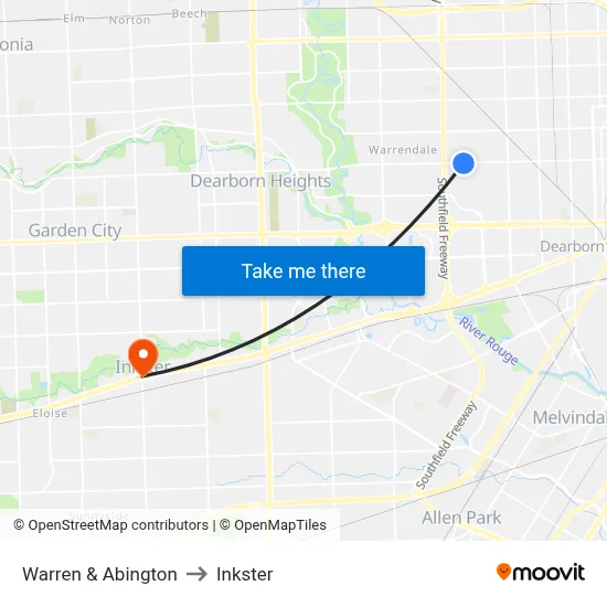 Warren & Abington to Inkster map