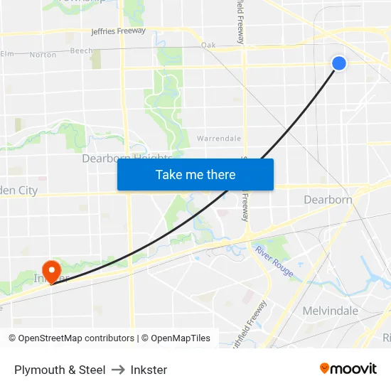 Plymouth & Steel to Inkster map
