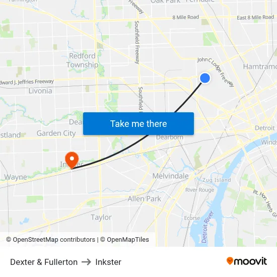 Dexter & Fullerton to Inkster map