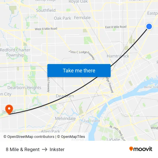 8 Mile & Regent to Inkster map