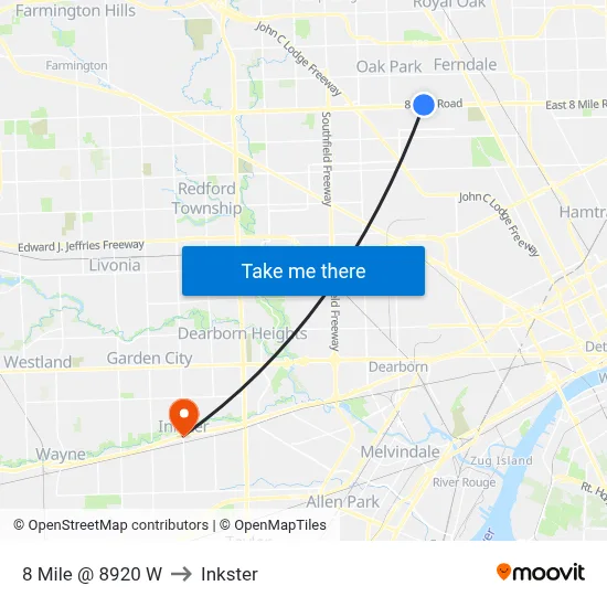 8 Mile @ 8920 W to Inkster map
