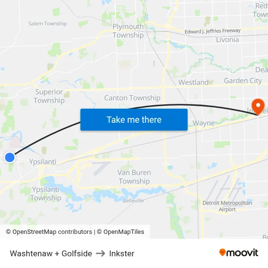 Washtenaw + Golfside to Inkster map