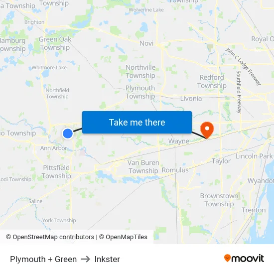 Plymouth + Green to Inkster map