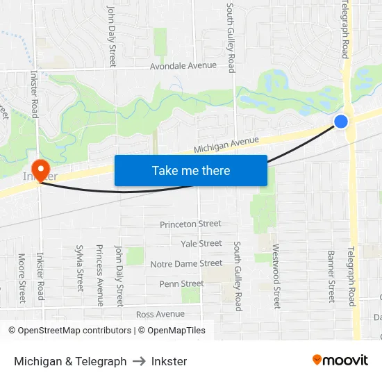 Michigan & Telegraph to Inkster map
