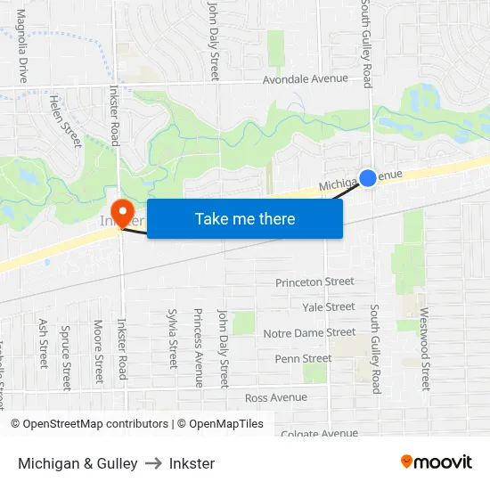 Michigan & Gulley to Inkster map