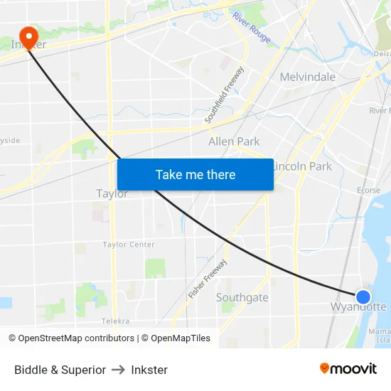 Biddle & Superior to Inkster map
