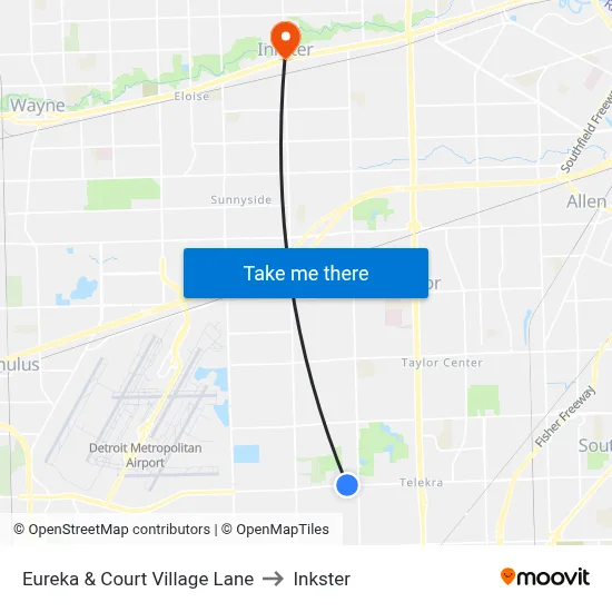 Eureka & Court Village Lane to Inkster map