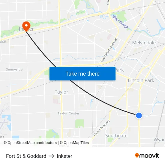 Fort St & Goddard to Inkster map