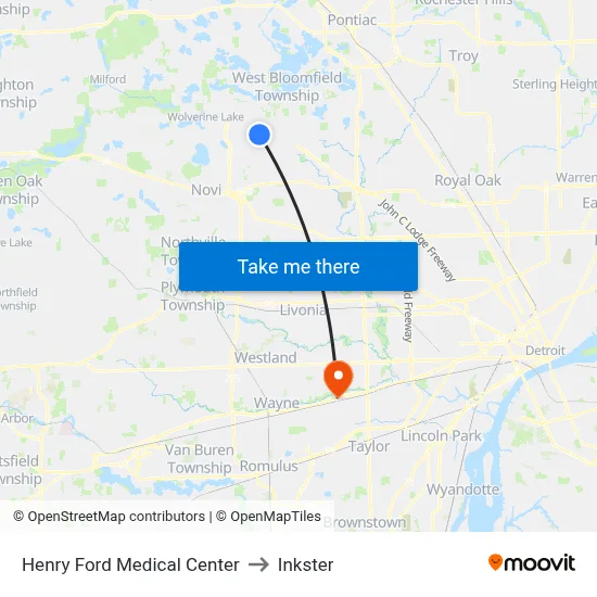 Henry Ford Medical Center to Inkster map