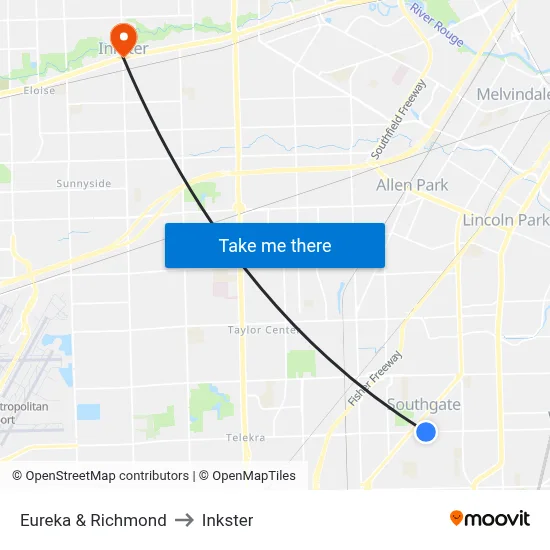 Eureka & Richmond to Inkster map
