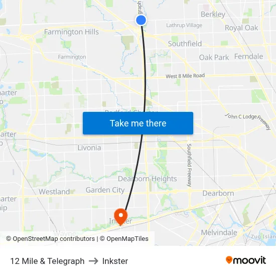 12 Mile & Telegraph to Inkster map