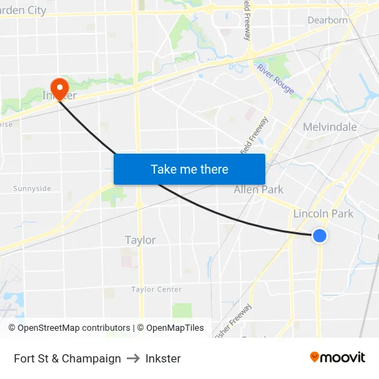 Fort St & Champaign to Inkster map